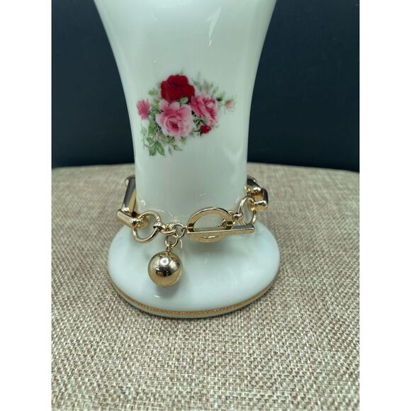 Chunky Gold Chain Length Bracelet Toggle Gold Ball - Picture 1 of 11